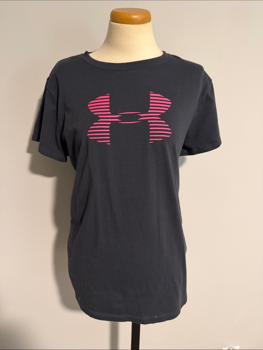 Under Armour Black Tee with Pink Striped Logo